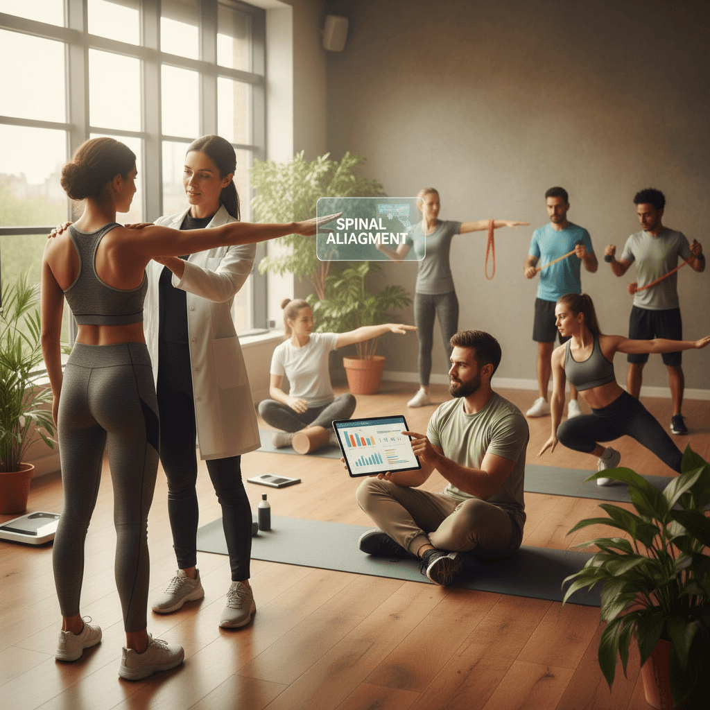 Diverse professionals using spine health platform