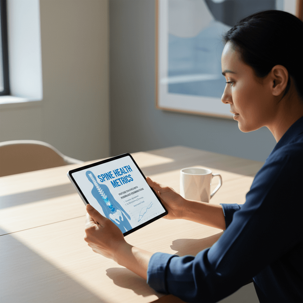 Person reviewing spine health report on tablet