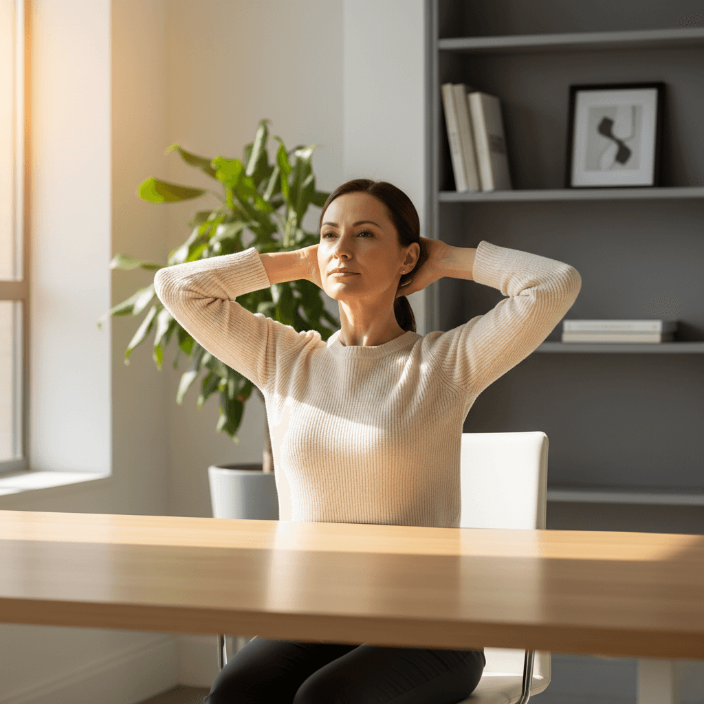 Woman performing posture correction at desk