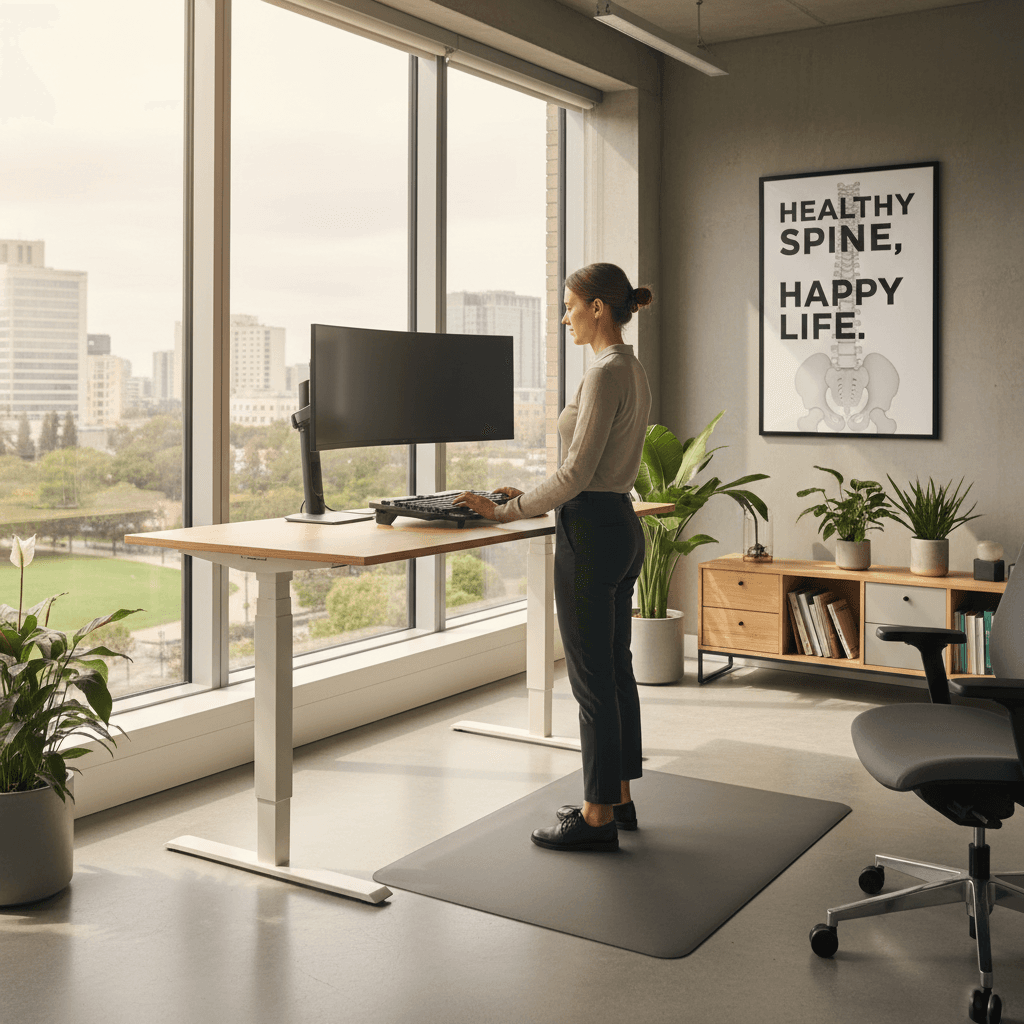 Professional demonstrating ergonomic sitting posture