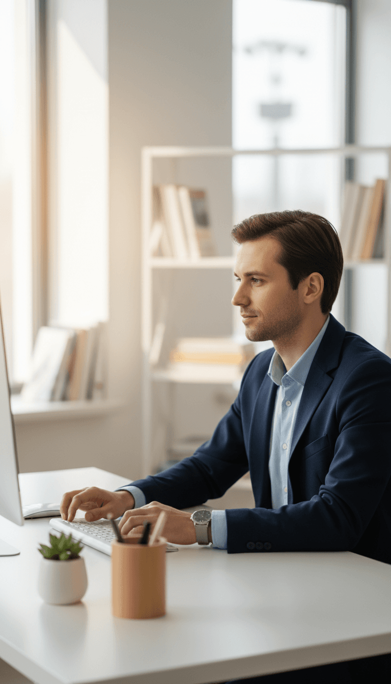 Person demonstrating proper sitting posture at desk