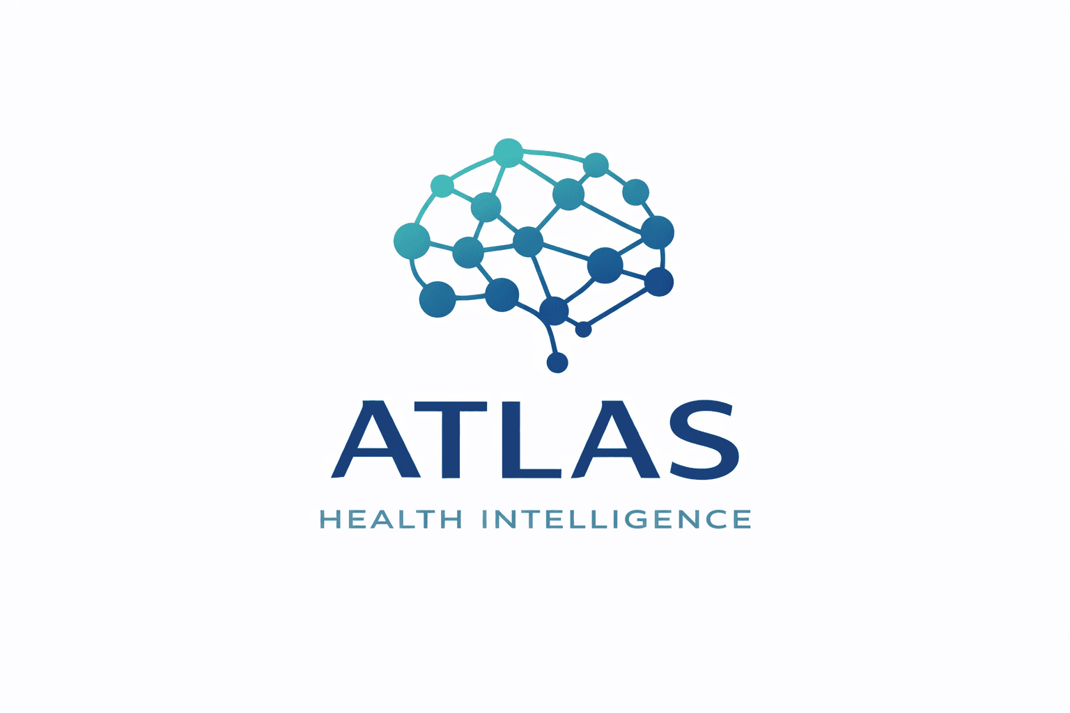 Atlas Health Intelligence logo with a teal and blue brain icon made of interconnected nodes.